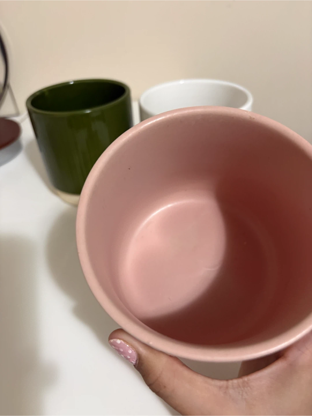 Set of 3 Ceramic Planters (Pink, Green, White) - photo 4