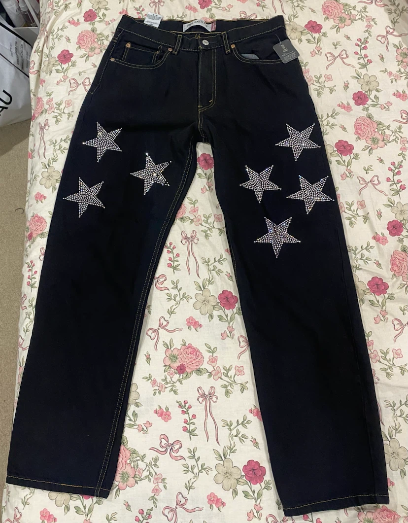 Levi's Relaxed Fit Black Jeans with Rhinestone Stars