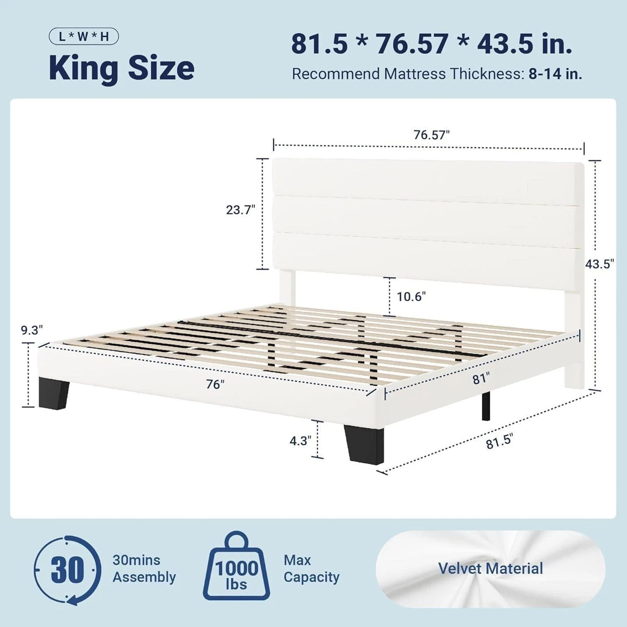 King Size White Velvet Bed Frame - photo 2