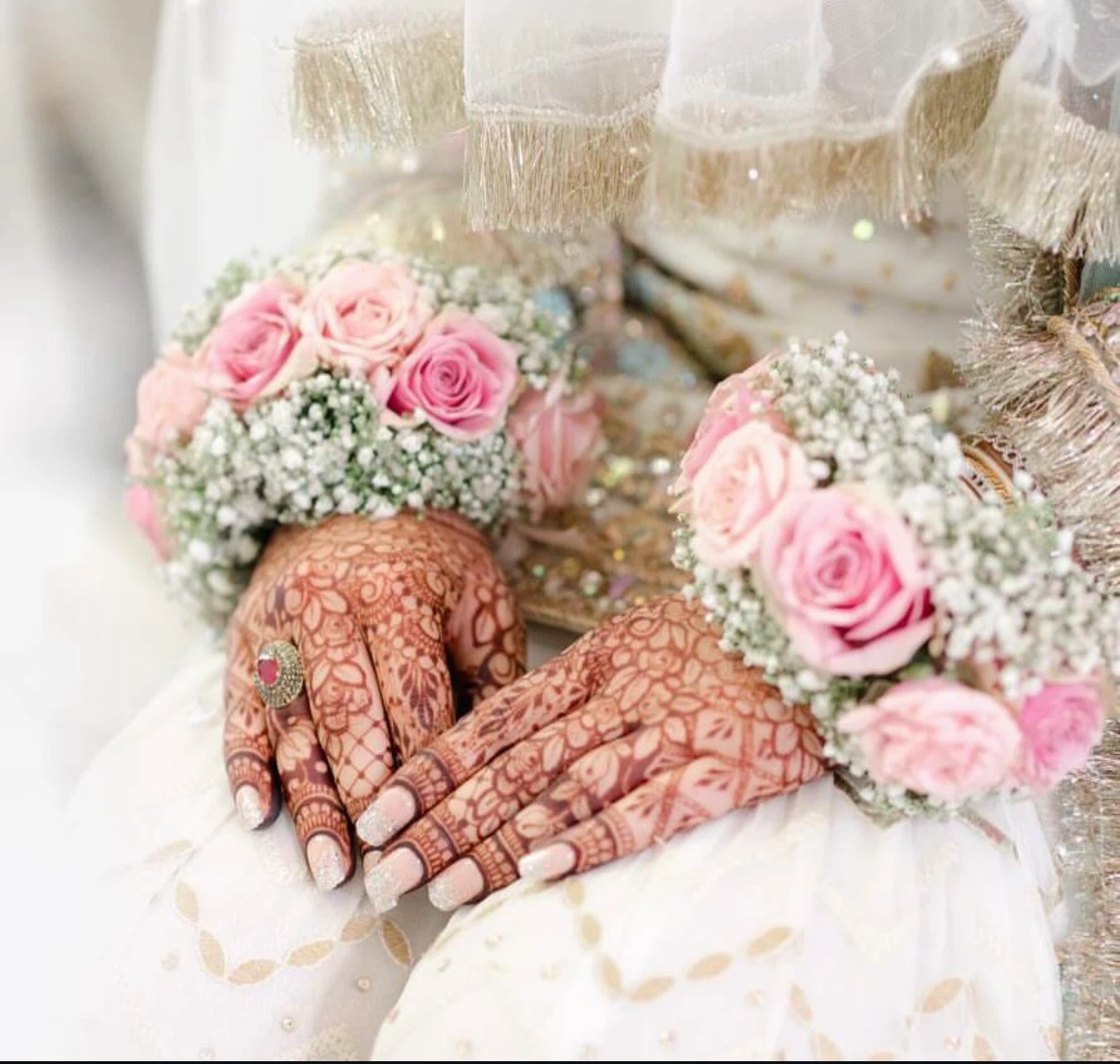 Floral Wrist Corsage  and gajre with Roses and Baby's Breath