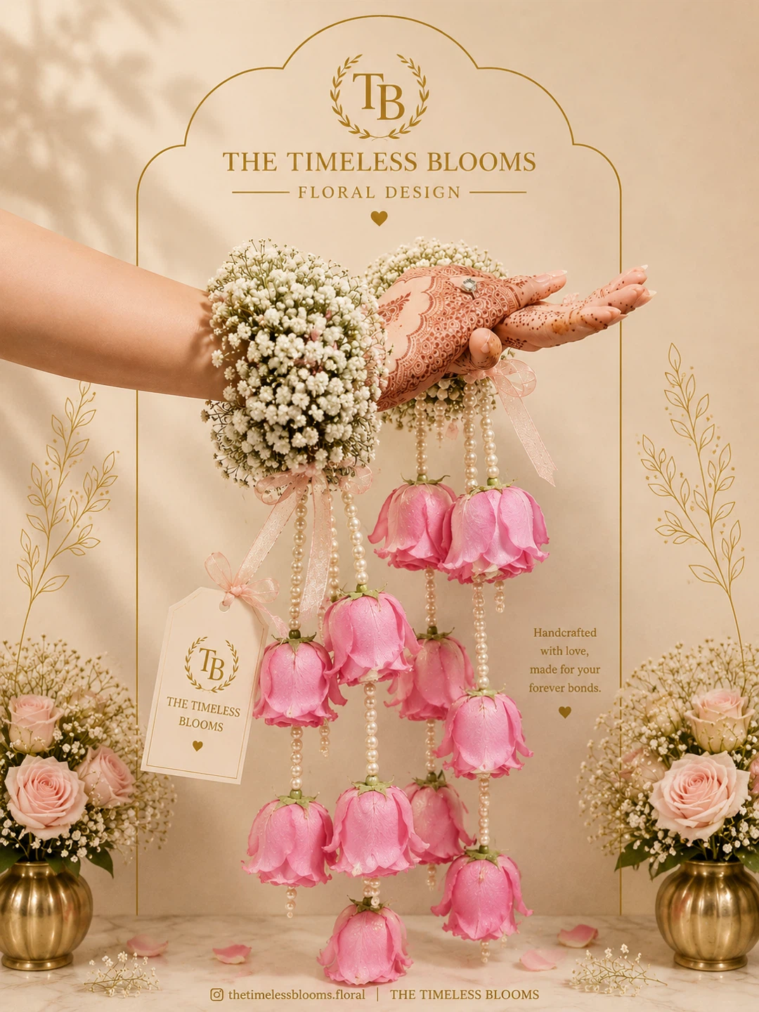 Floral Design Handcrafted Rose and Pearl Kalira