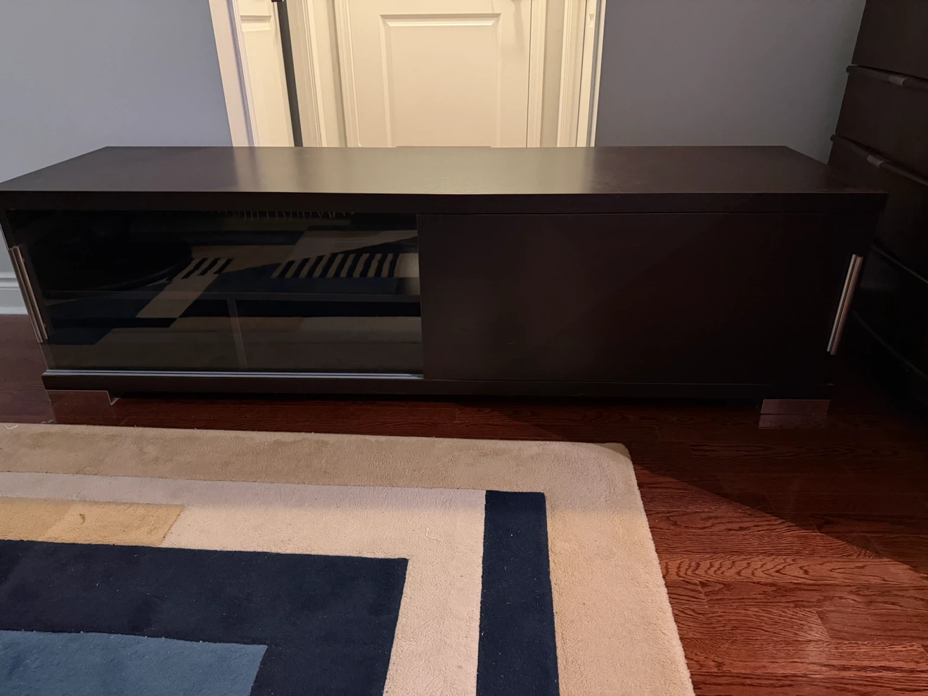TV Stand with sliding glass and wood doors