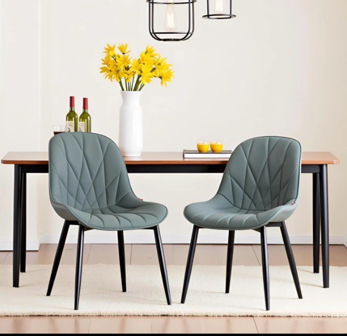 Set of 2 Grey/Green Dining Chairs - photo 3