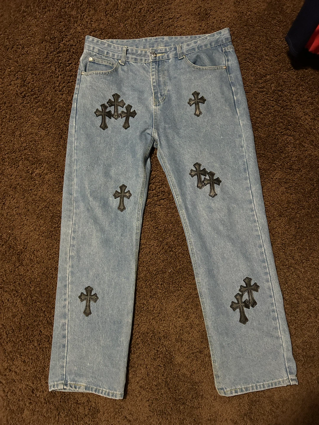 Chrome Hearts Denim Jeans with Cross Embellishments