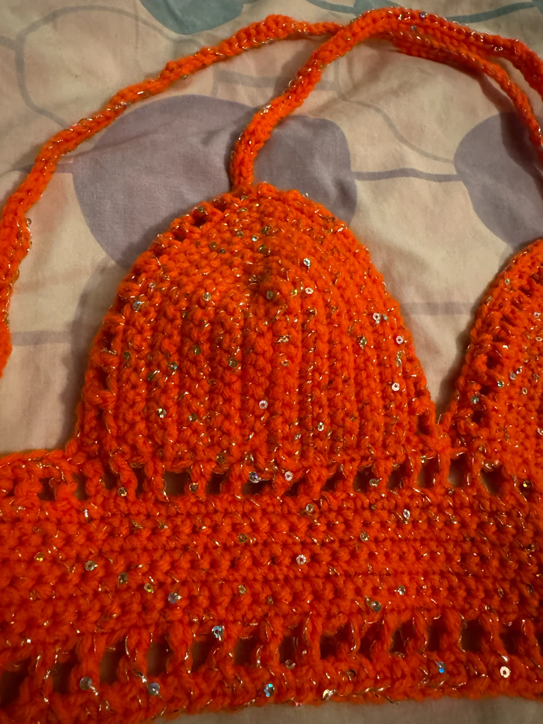 Orange Crocheted Halter Top with Sequins - photo 2