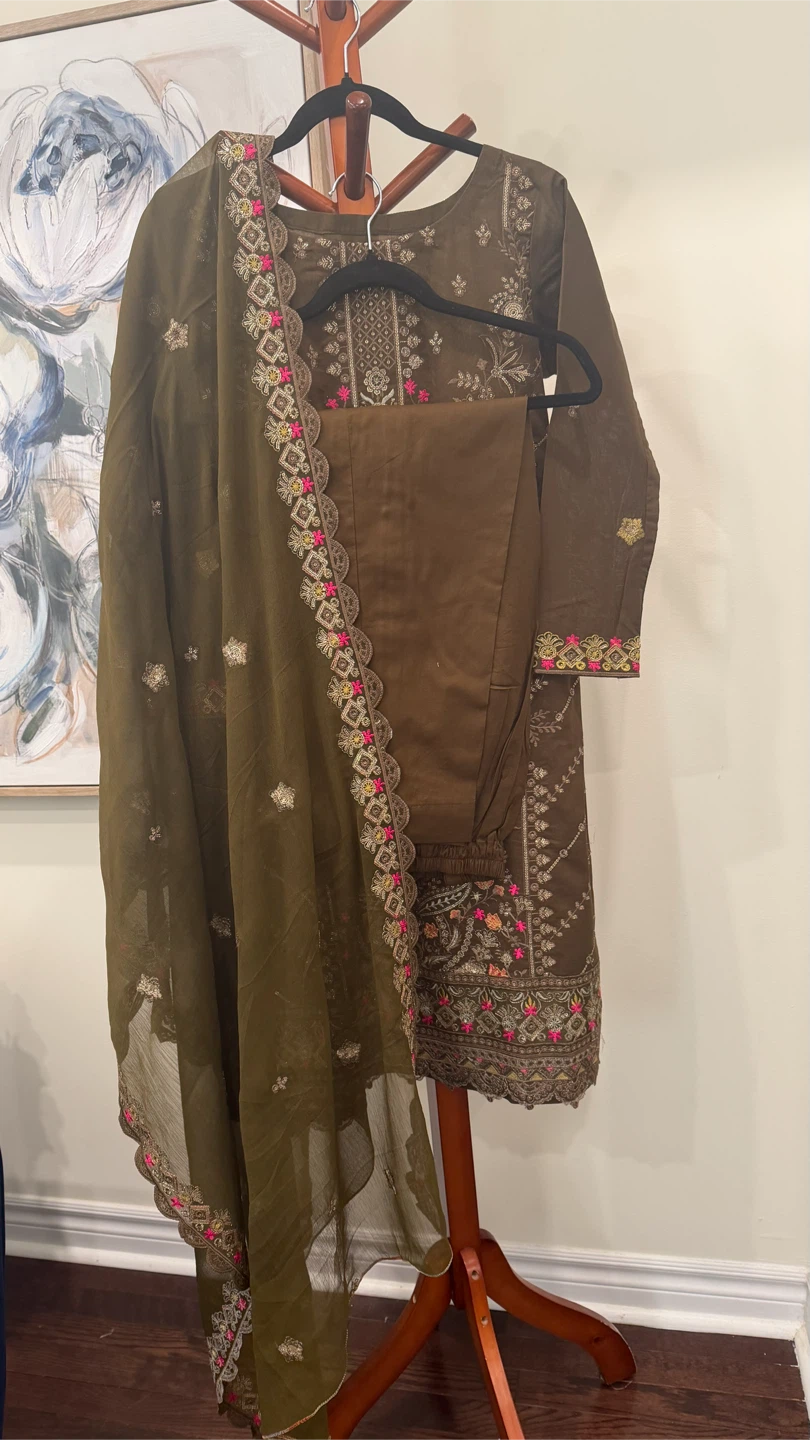 Embroidered Kurti with Pants and Dupatta
