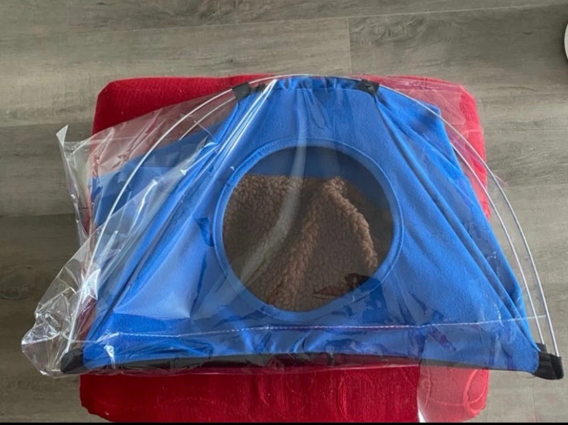 Blue Pet Tent with Brown Pad