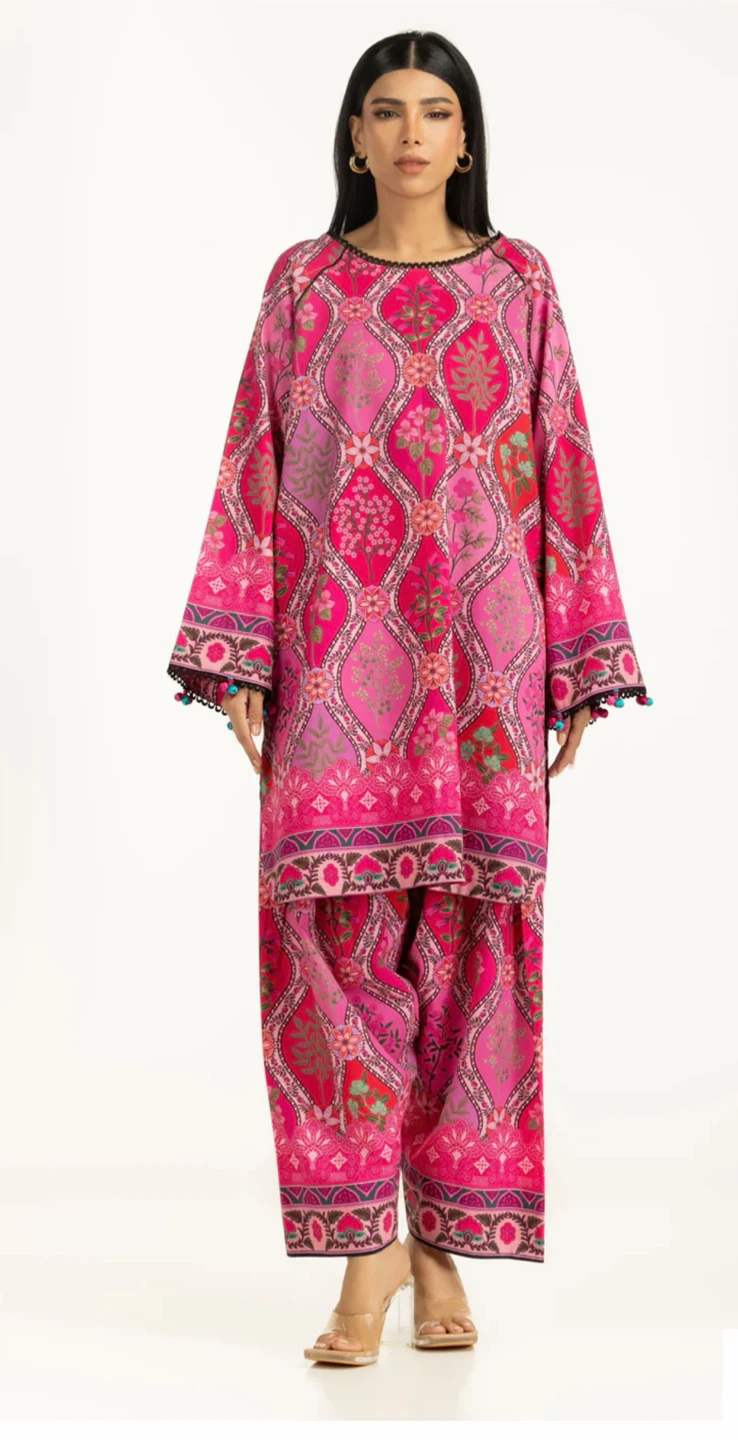 Women's Pink Floral Print Kurti and Pants Set