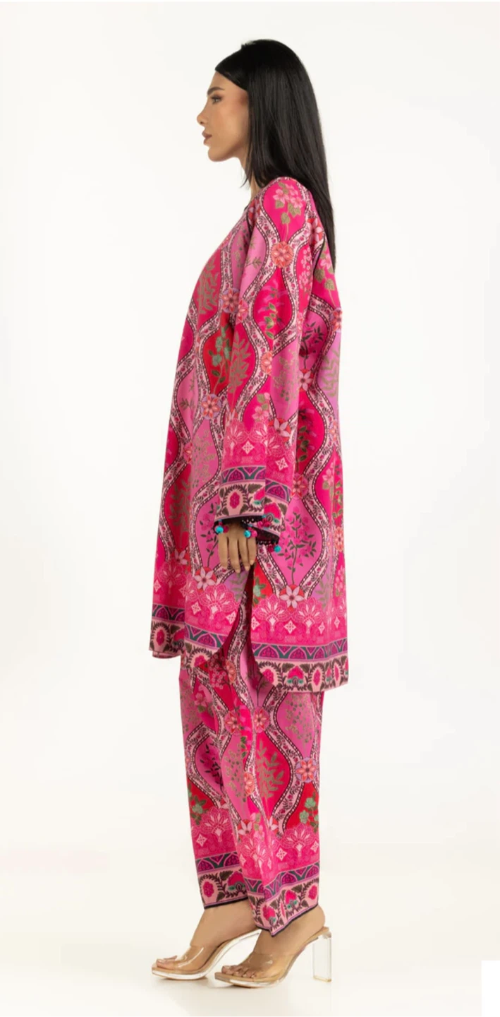 Women's Pink Floral Print Kurti and Pants Set - photo 3