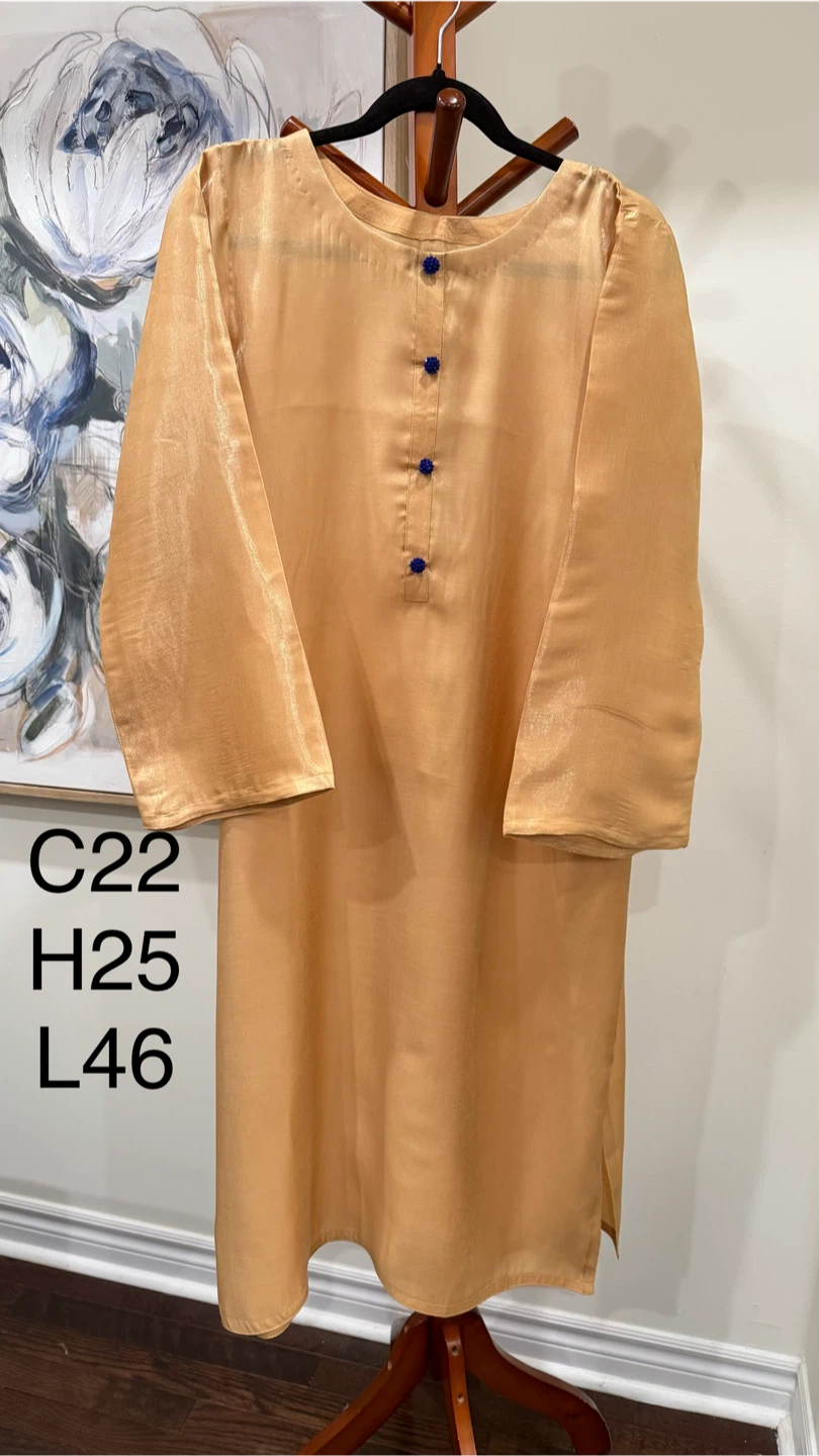 3-Piece golden Kurta Set with Blue Bandhani Dupatta - photo 3
