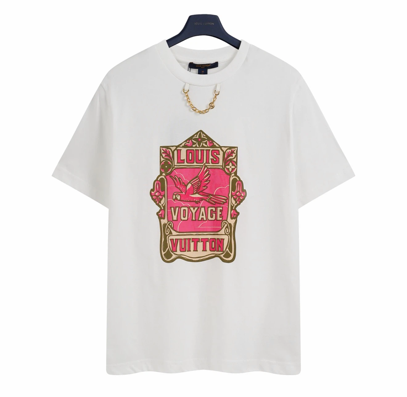 Louis Vuitton White T-Shirt with Gold Chain Detail