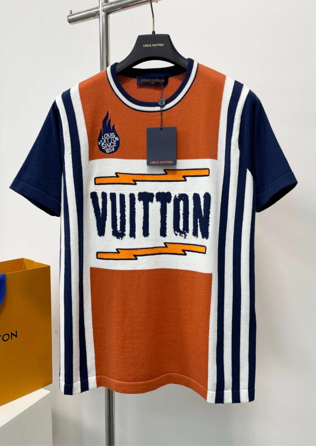 Louis Vuitton "Vuitton" Knit Sweater Orange Navy White