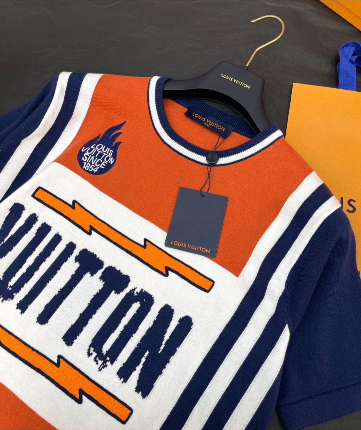 Louis Vuitton "Vuitton" Knit Sweater Orange Navy White - photo 4