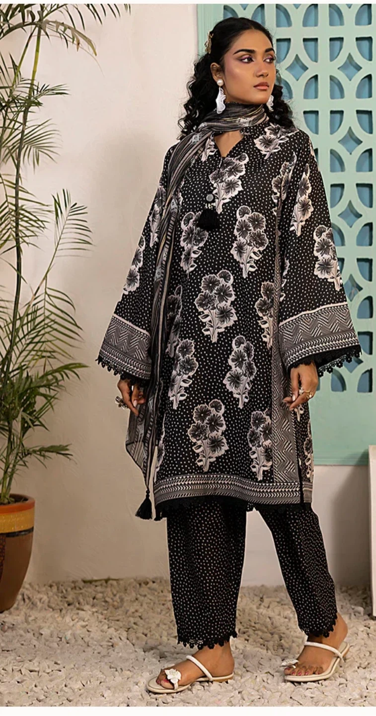 Women's 3-Piece Black Floral Print Suit with Dupatta - photo 2