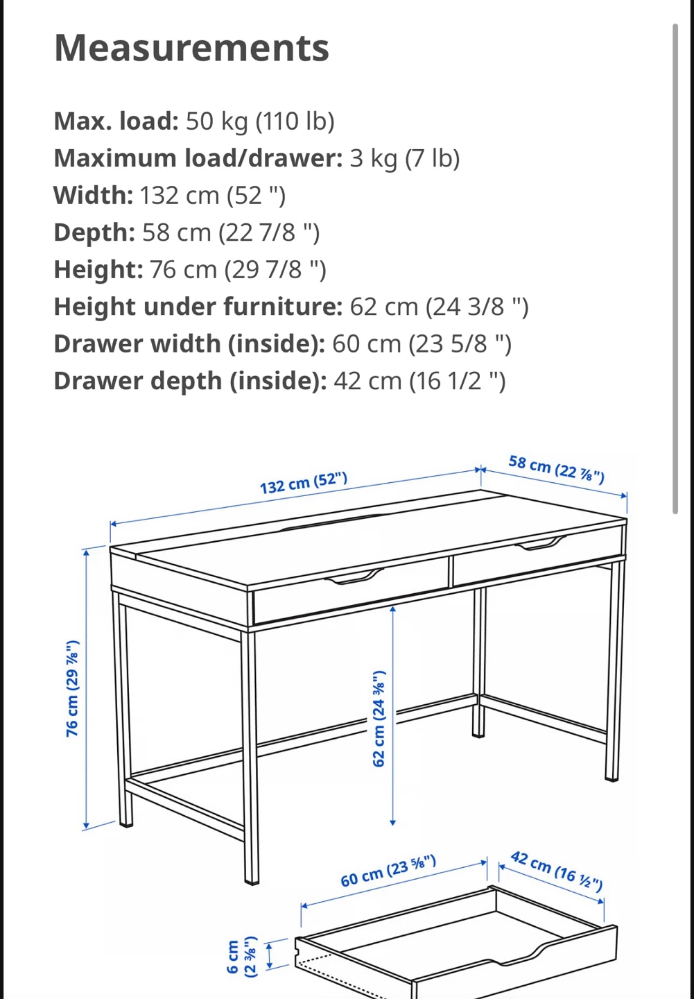 White IKEA Desk with 2 Drawers - photo 2