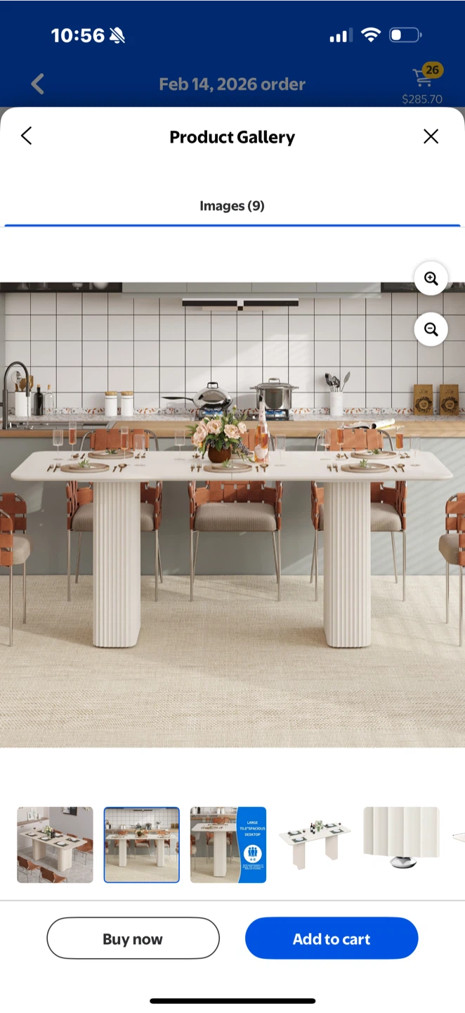 Modern White Dining Table with Fluted Legs - 70.8"