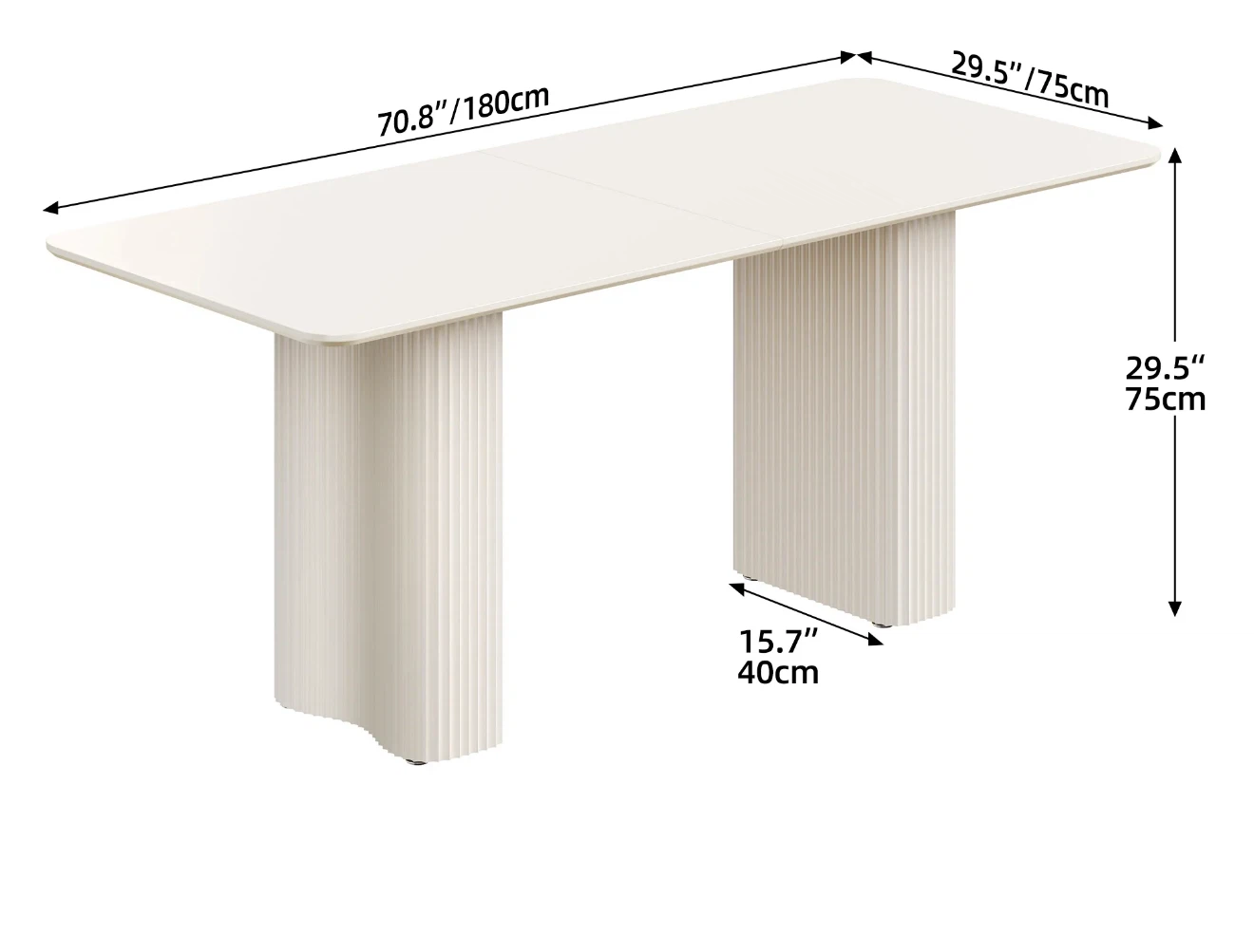 Modern White Dining Table with Fluted Legs - 70.8" - photo 5
