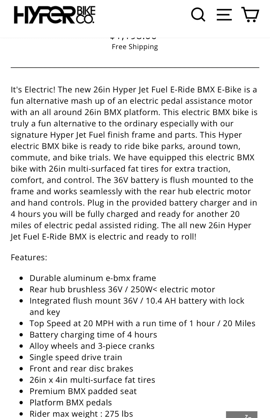 26IN Hyper Jet Fuel E-Ride BMX E-Bike - photo 3