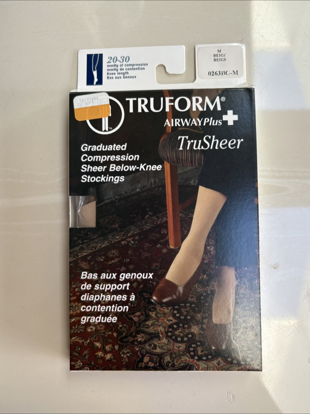 Truform Graduated Compression Sheer Below-Knee Stockings M Beige