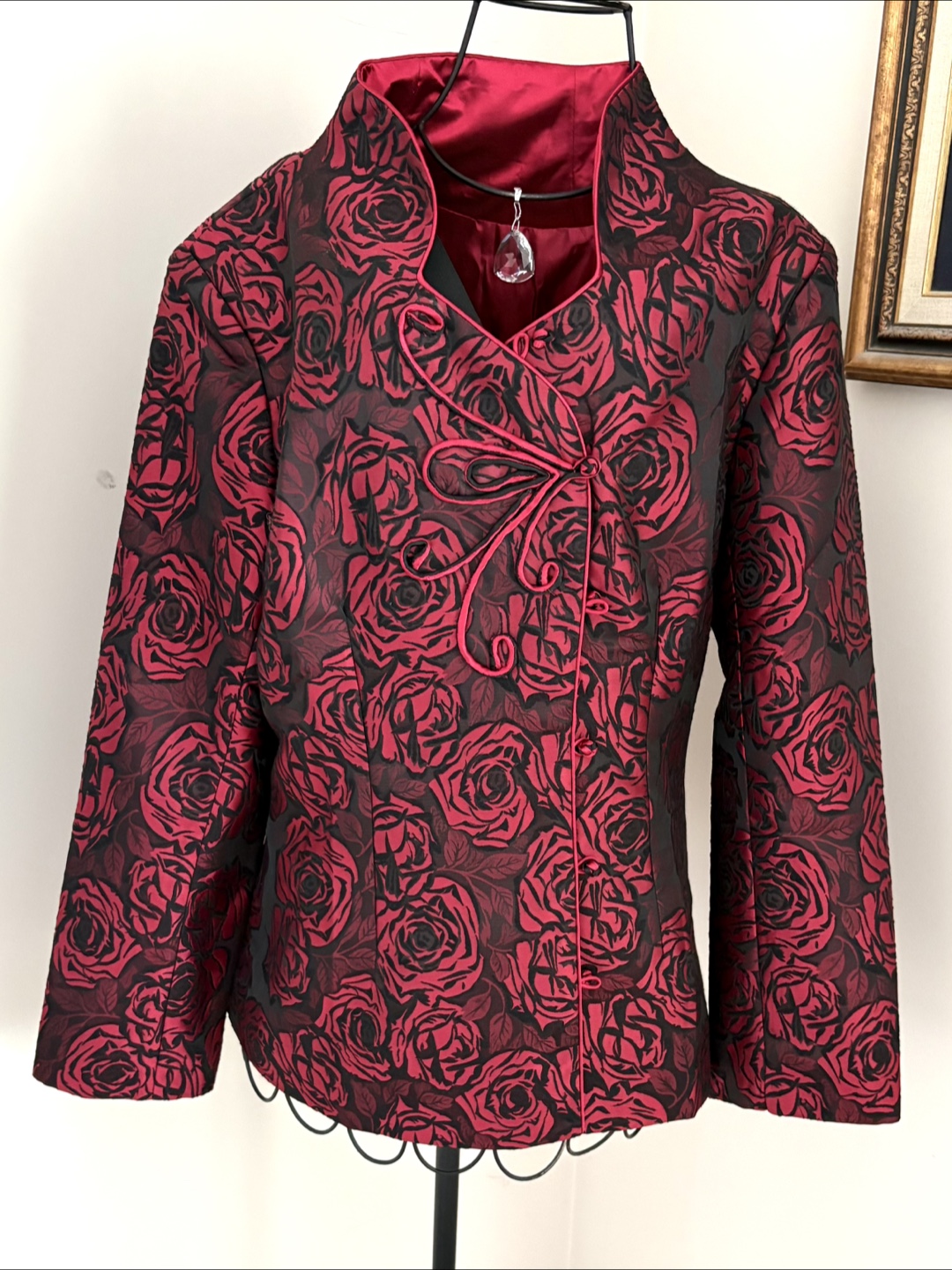 Women's Red & Black Rose Brocade Blazer