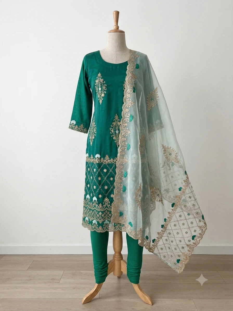 Green Embroidered Salwar Kameez with Dupatta