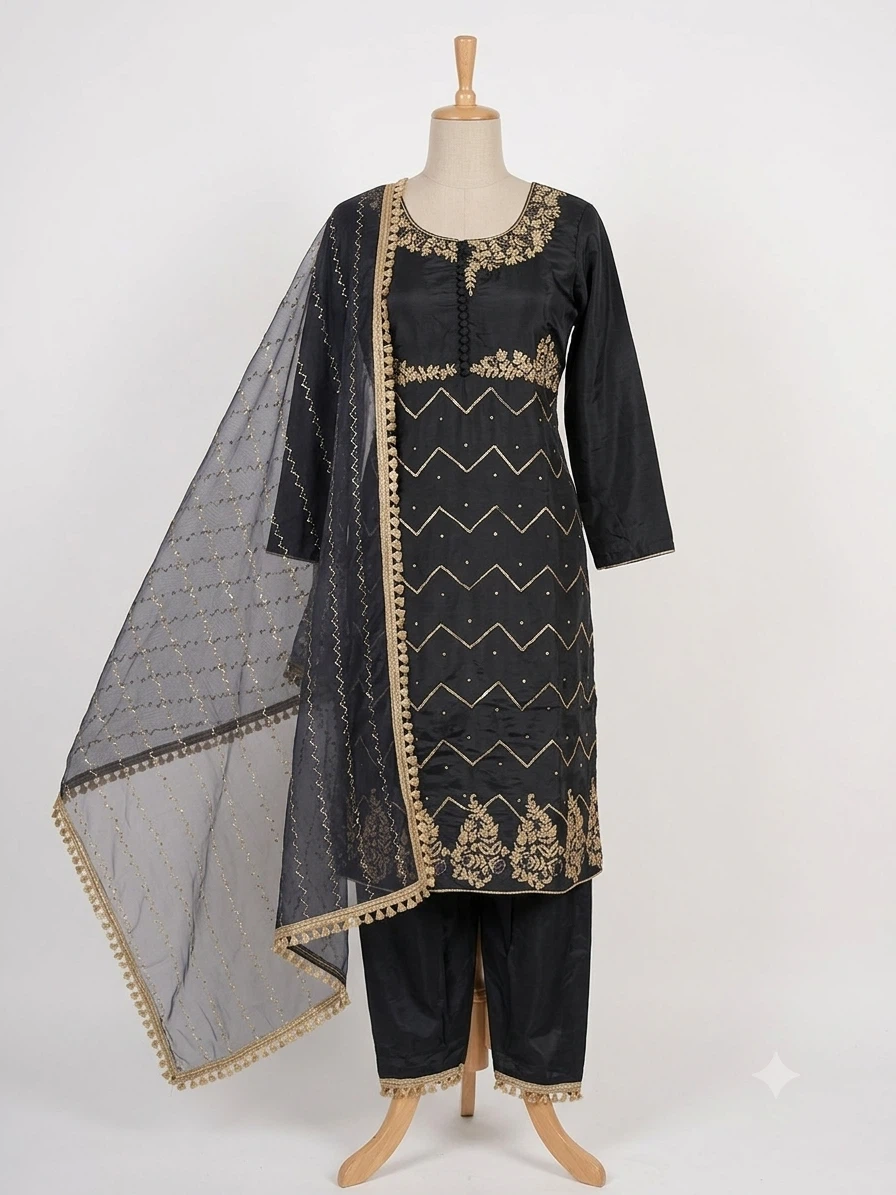 Grey Shalwar Kameez with Gold Embroidery