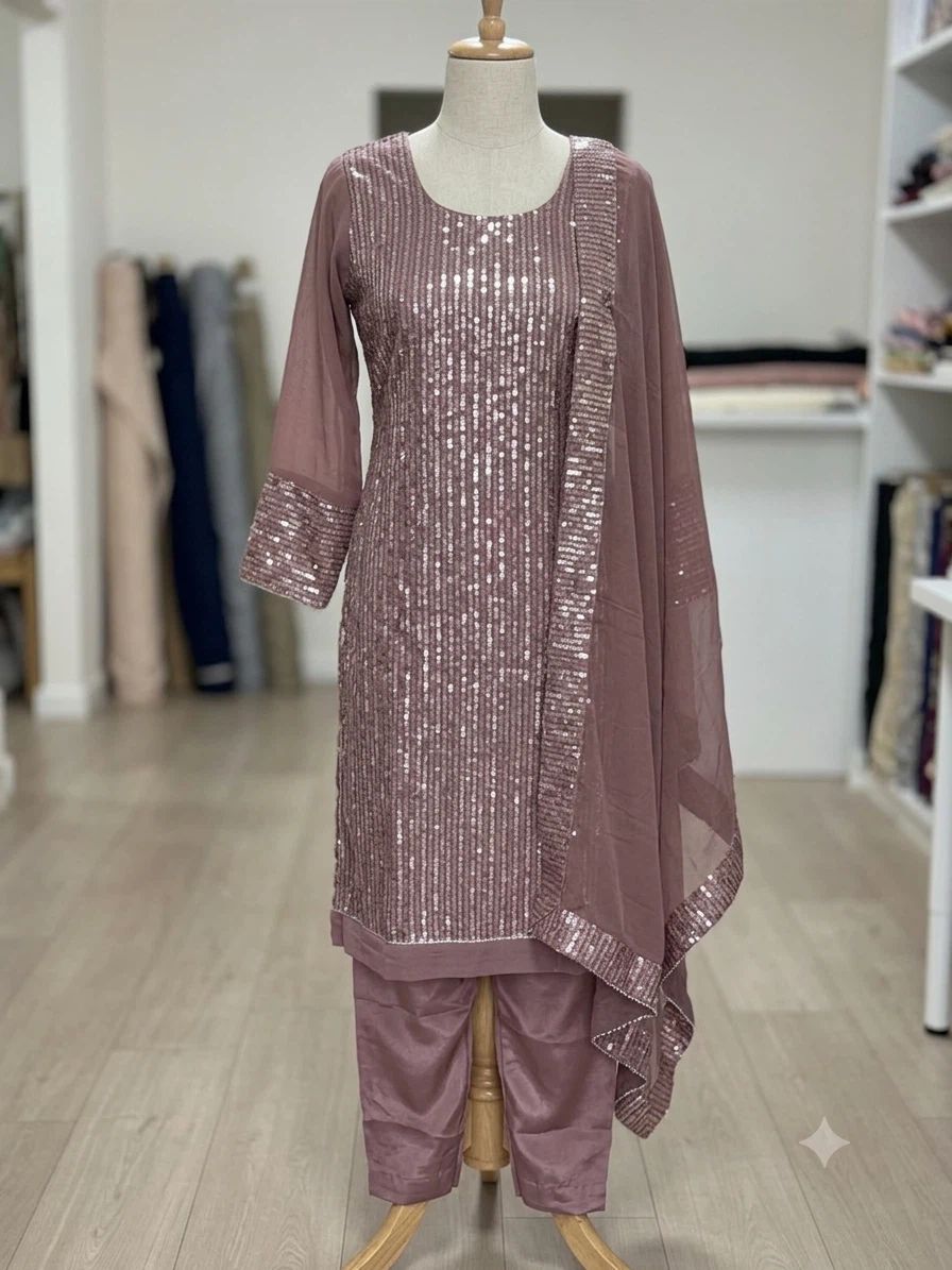 Women's Sequin Punjabi Suit with Dupatta