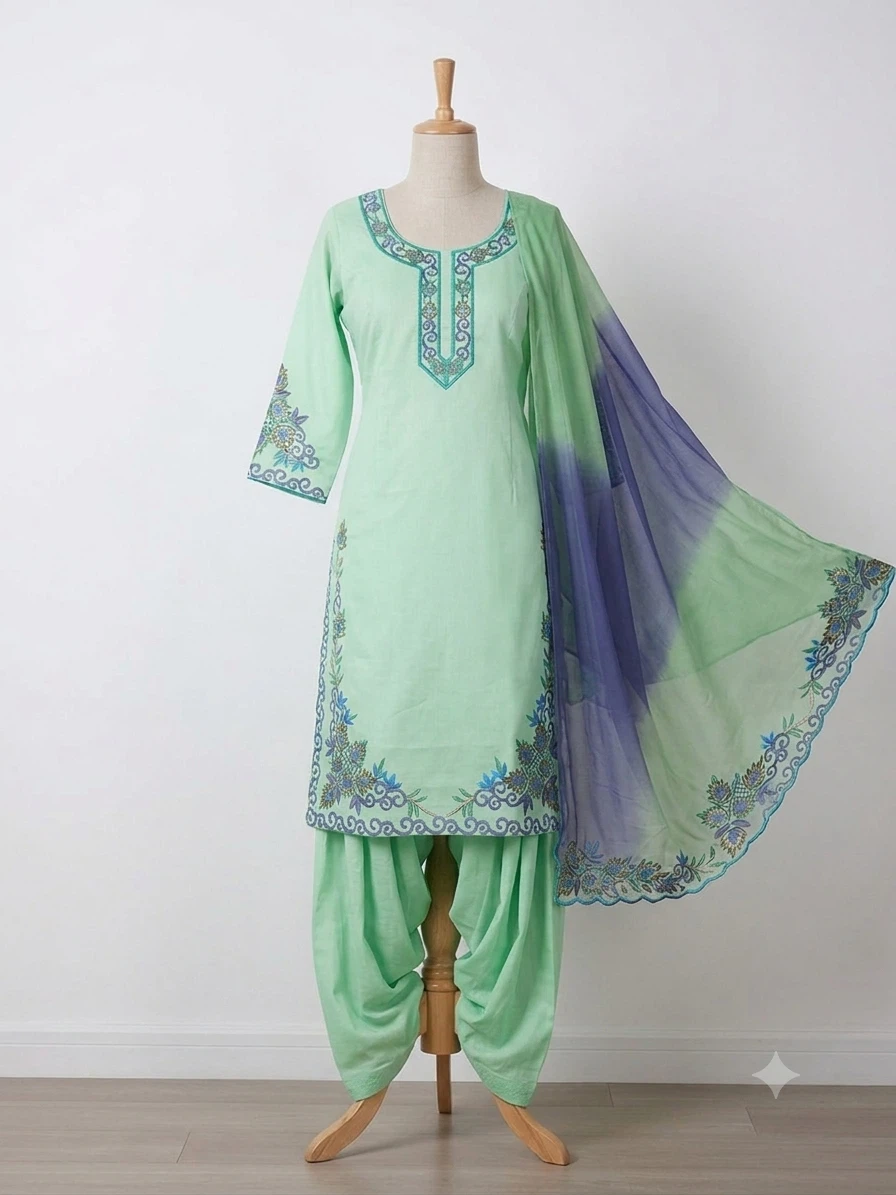 Light Green Embroidered Salwar Kameez with Dupatta