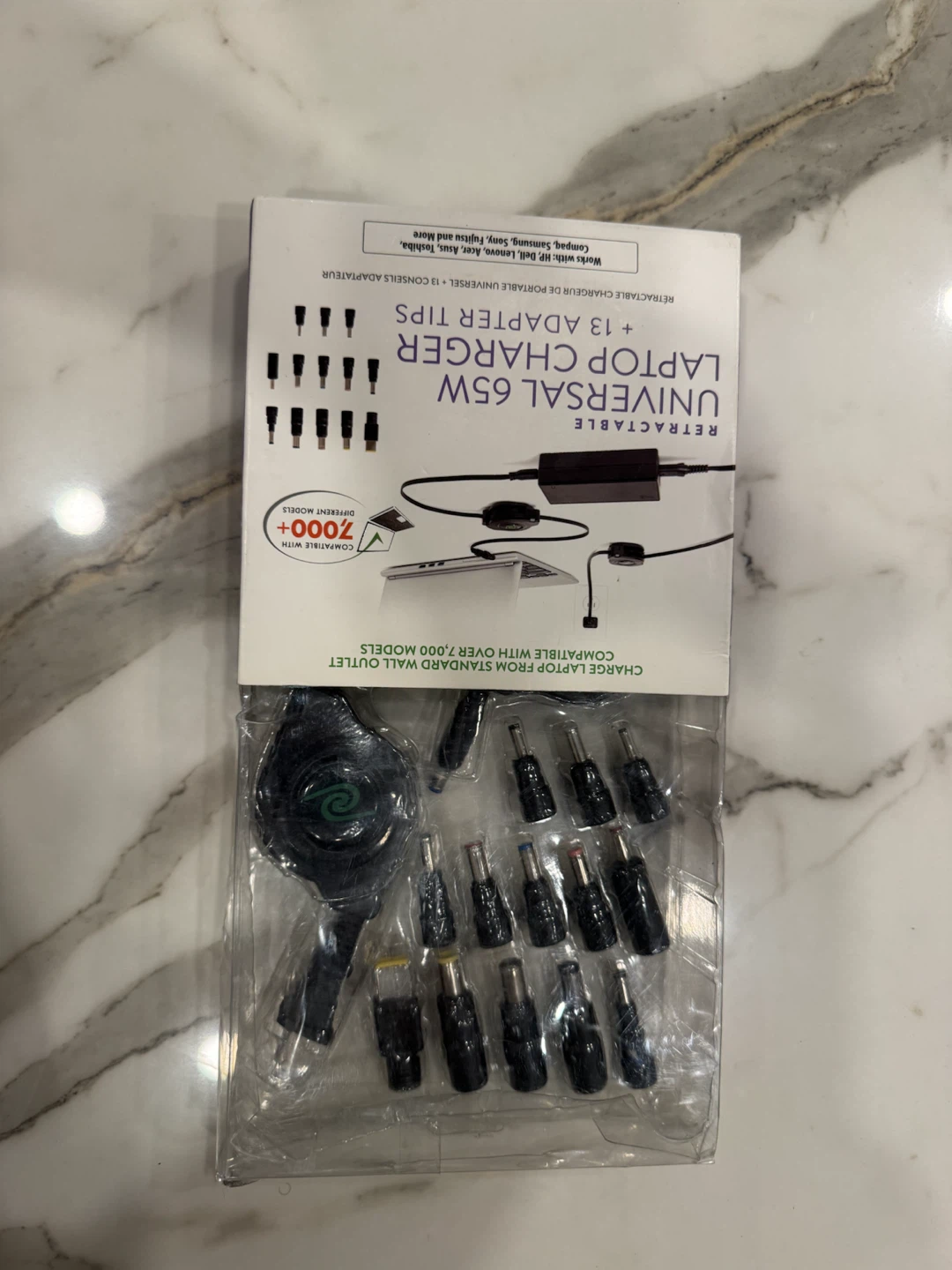 Retractable Universal 65W Laptop Charger with 13 Adapter Tips