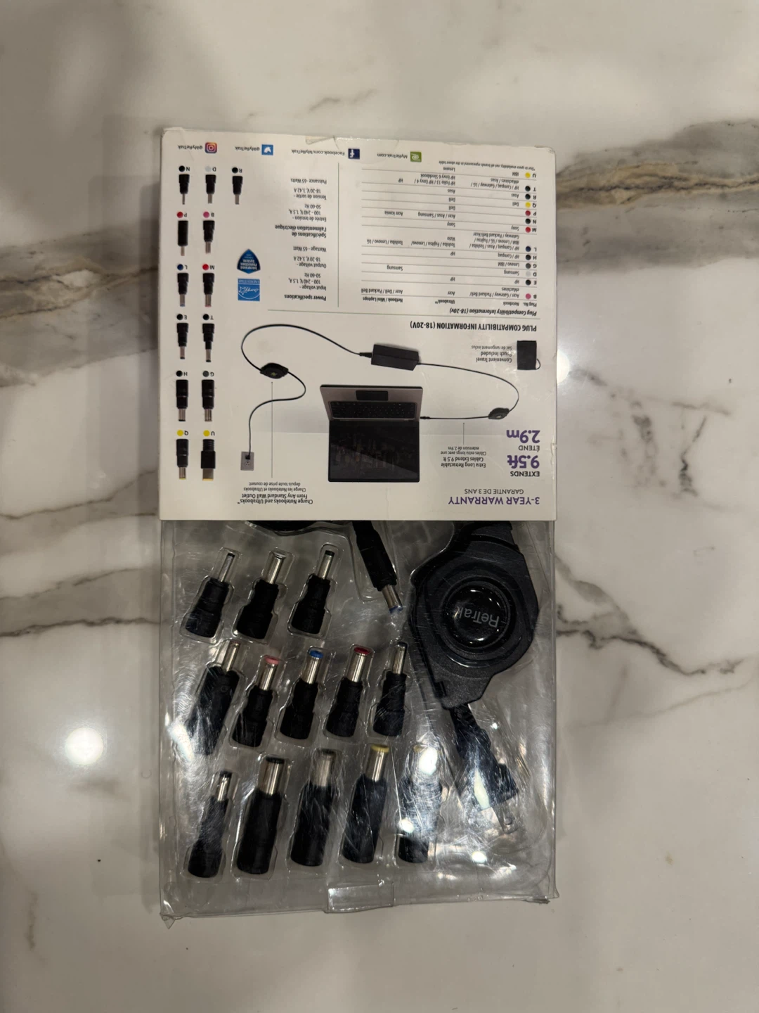 Retractable Universal 65W Laptop Charger with 13 Adapter Tips - photo 2
