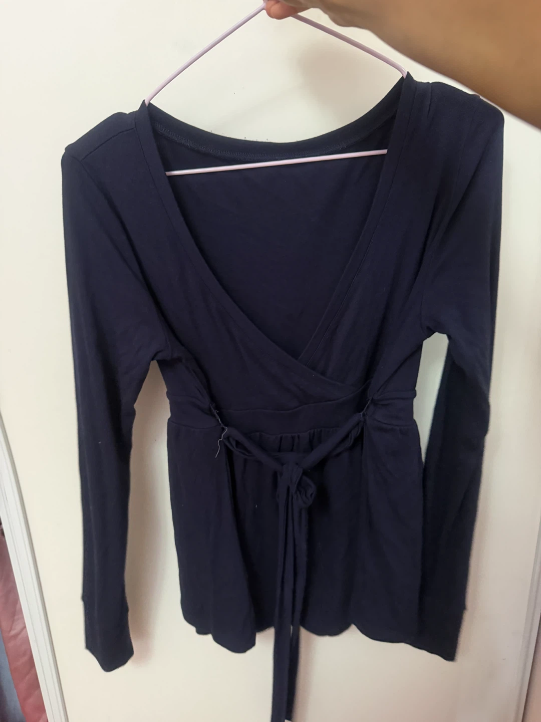 Navy Blue Long Sleeve babydoll tie top - photo 2