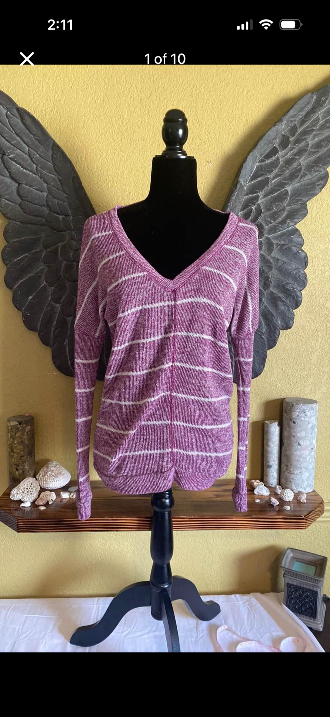 C&S Check And Stripe Knit Woven Longsleeve Top