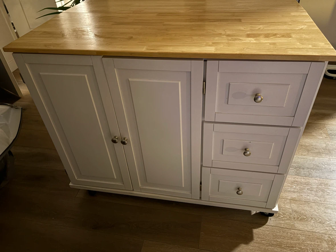 White Kitchen Island with Drop Countertop