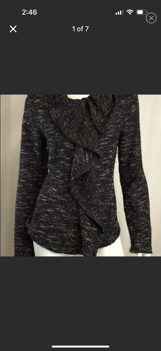 BNCI by Blanc Noir Brown Tweed Knit Ruffle Zip Jacket New