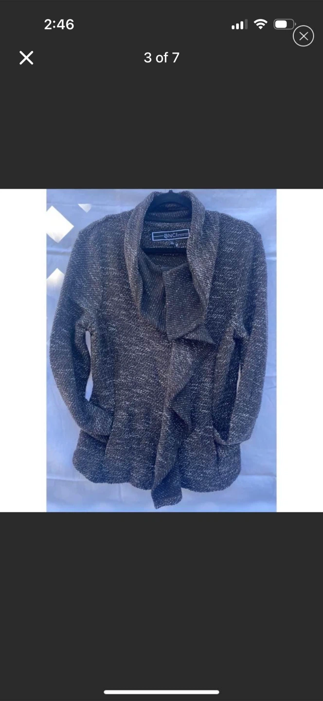 BNCI by Blanc Noir Brown Tweed Knit Ruffle Zip Jacket New - photo 3