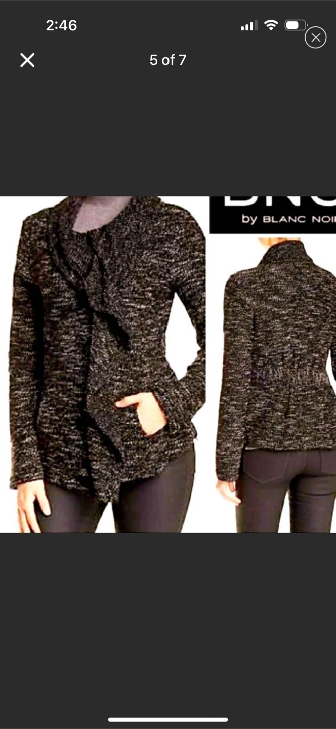 BNCI by Blanc Noir Brown Tweed Knit Ruffle Zip Jacket New - photo 5
