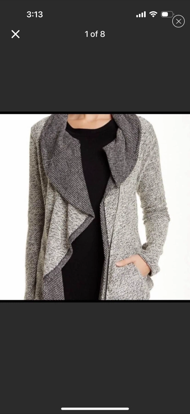 BNCI by Blanc Noir Large Red Tweed Knit Ruffle Zip Jacket New