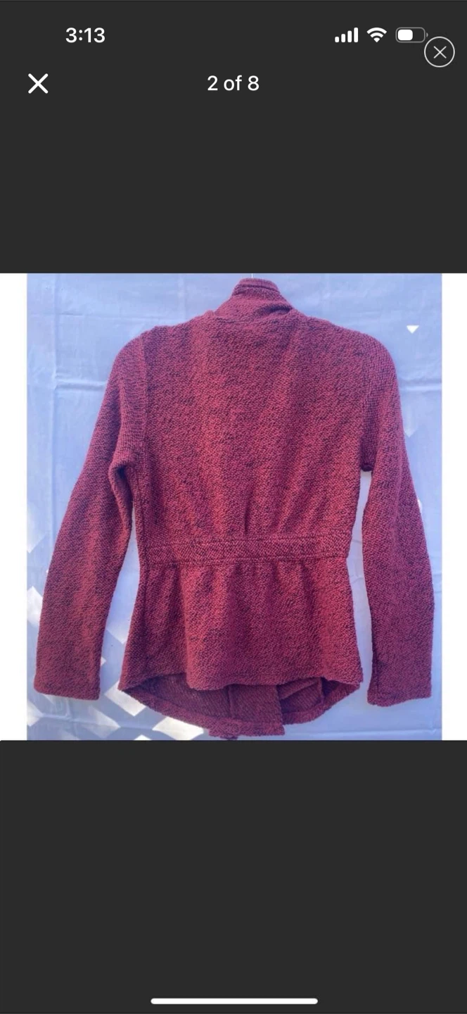 BNCI by Blanc Noir Large Red Tweed Knit Ruffle Zip Jacket New - photo 3