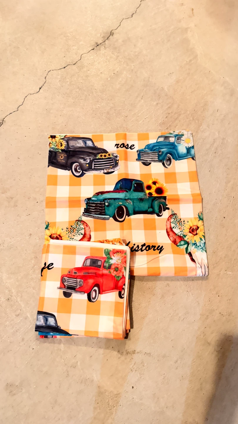 Fabric pillow covers  with Trucks and Sunflowers set of 4