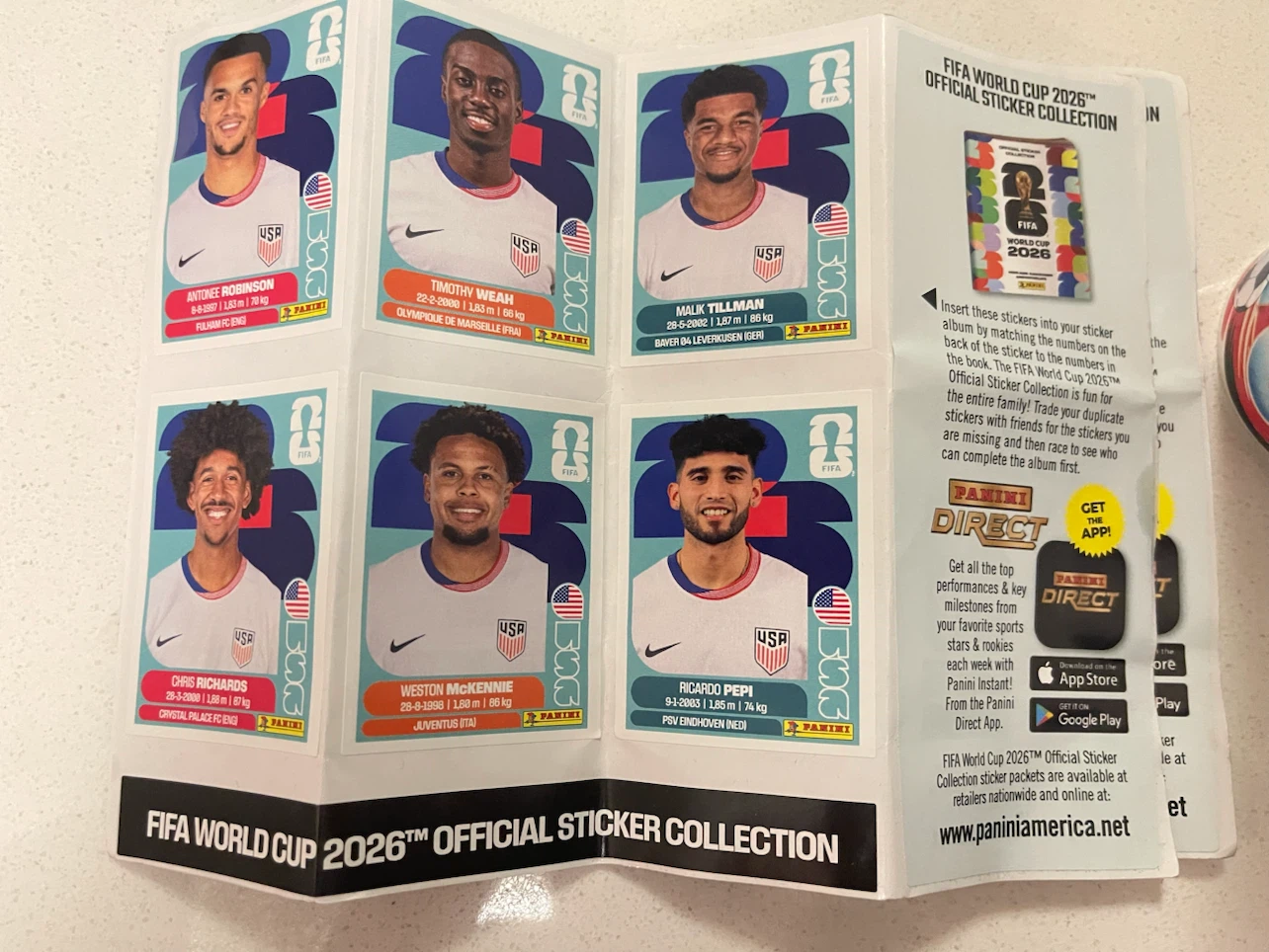 Panini FIFA Team USA 2026 World Cup Team USA Sticker Sheet NYC