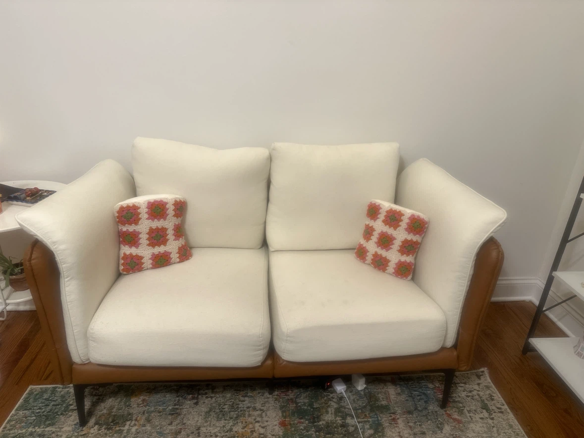 Cream and Brown Loveseat Sofa