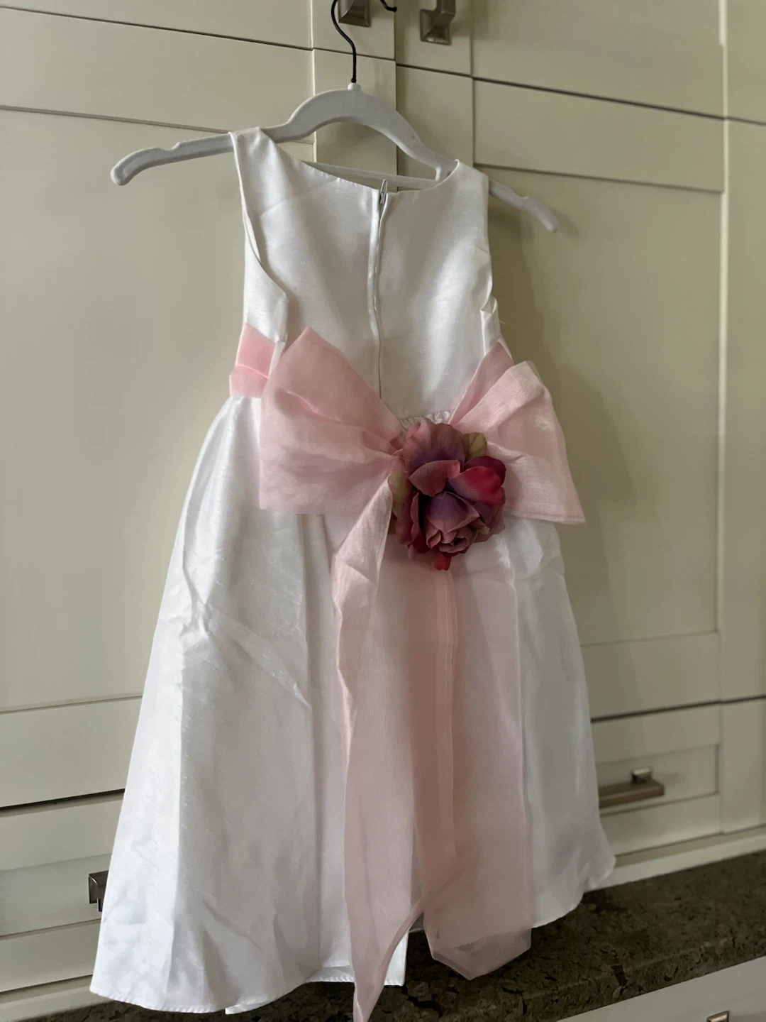 White Dress with Pink Bow and Flower Accent - photo 3