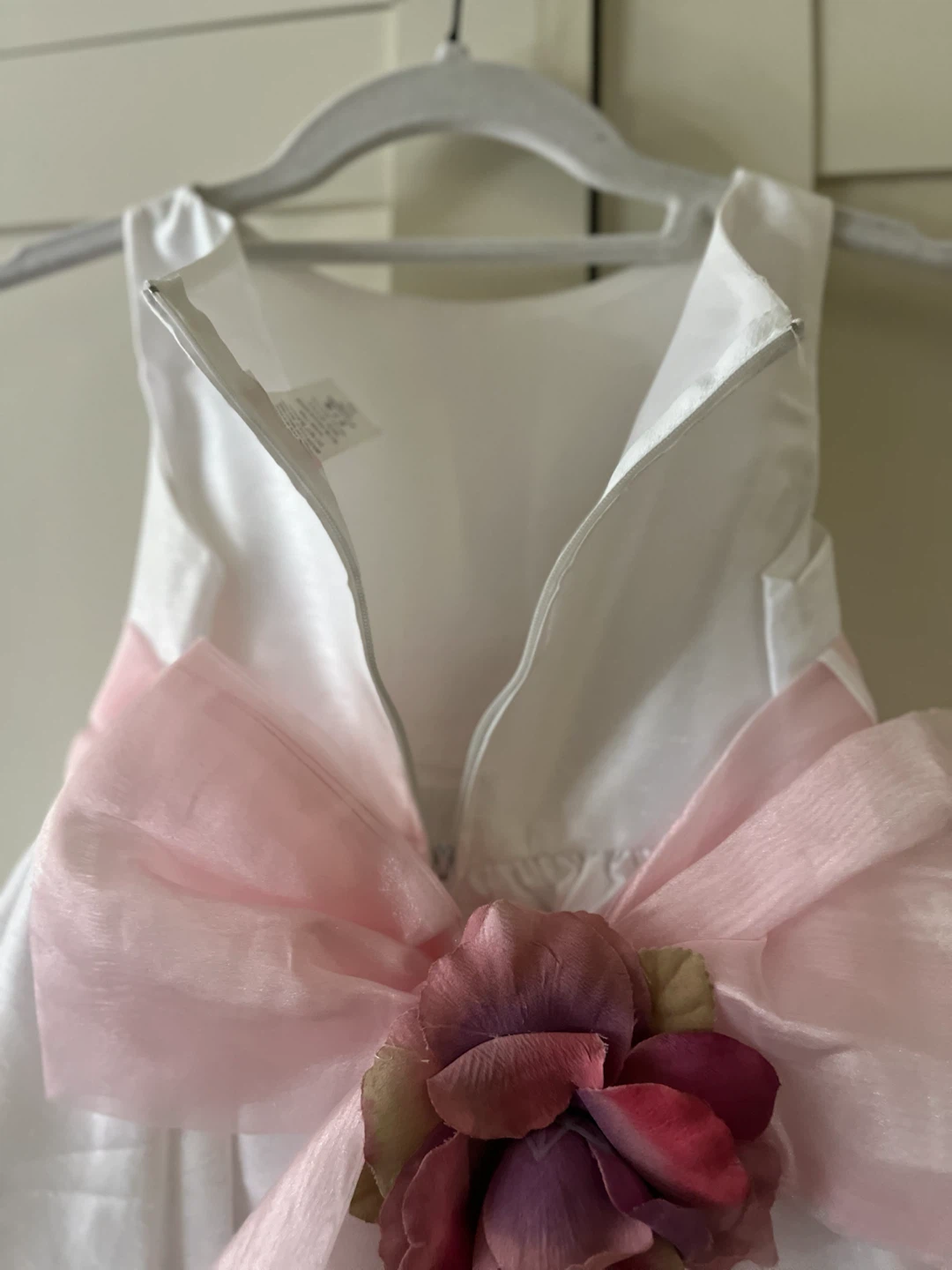 White Dress with Pink Bow and Flower Accent - photo 5