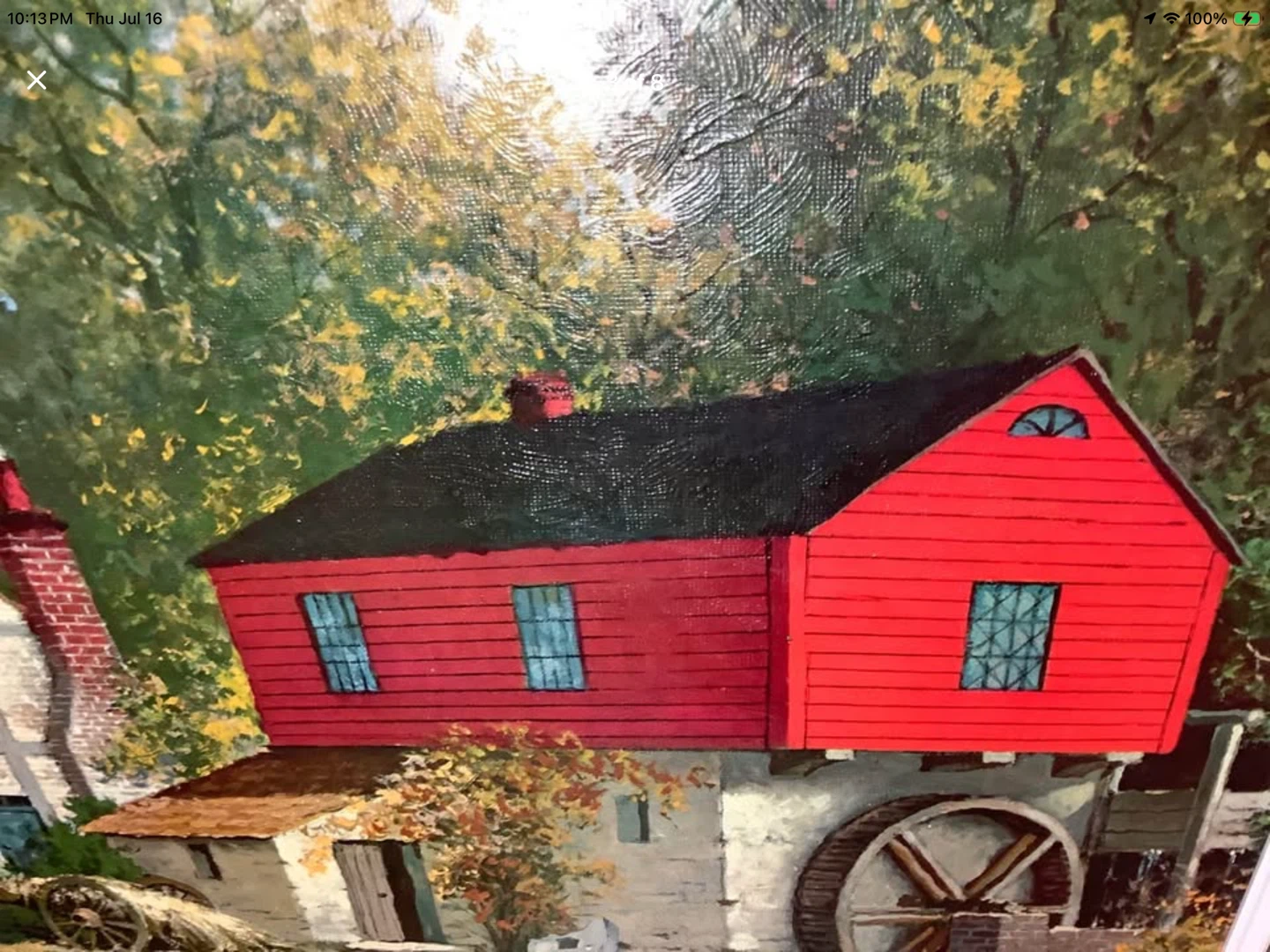 Vt Textured Print “The Red Watermill” by Artist E. Thomas” 🐞 - photo 3