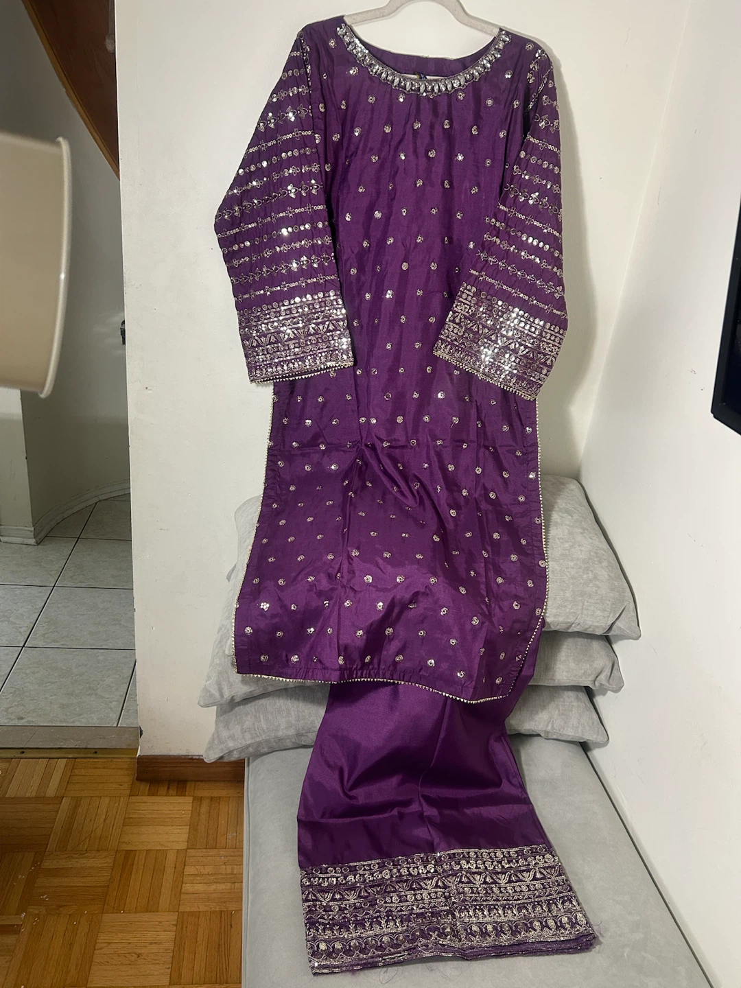 New Purple Sequined Kameez Salwar Dupatta Set - photo 3