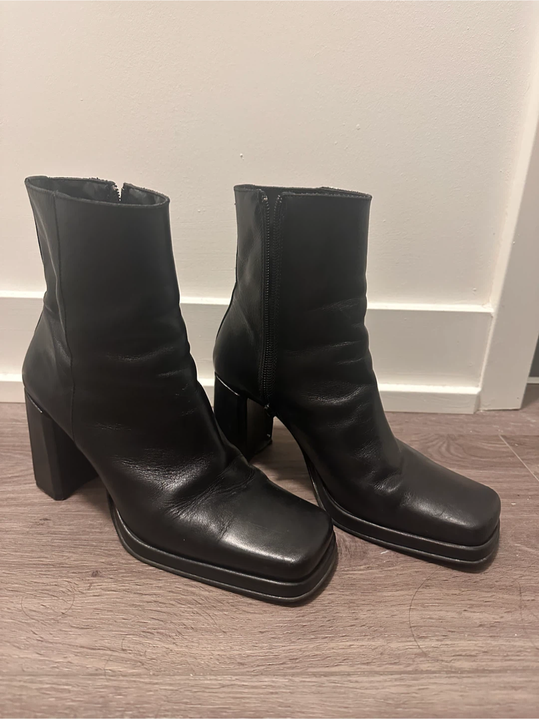 Black Square Toe Heeled Ankle Boots - photo 2