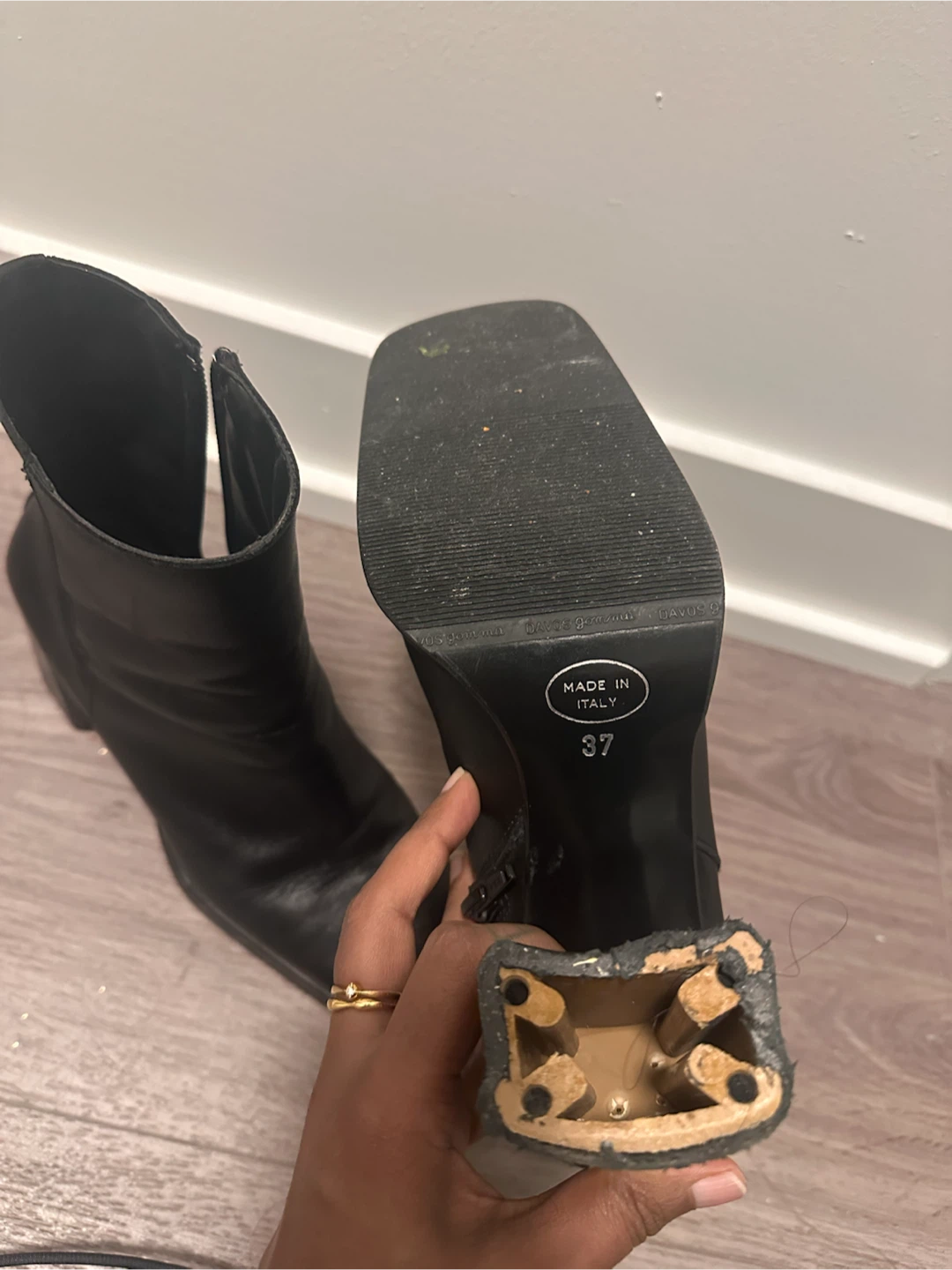 Black Square Toe Heeled Ankle Boots - photo 4