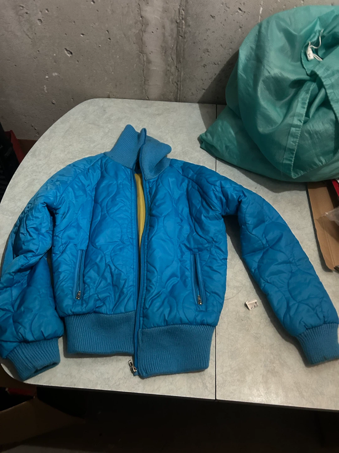 Blue Quilted Bomber Jacket