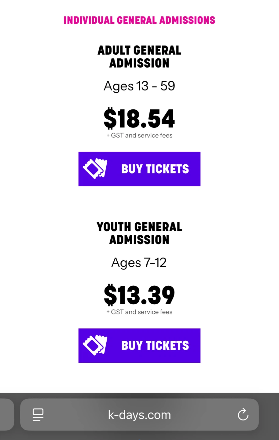 Kdays Admission Ticket for TODAY only (July 17th)