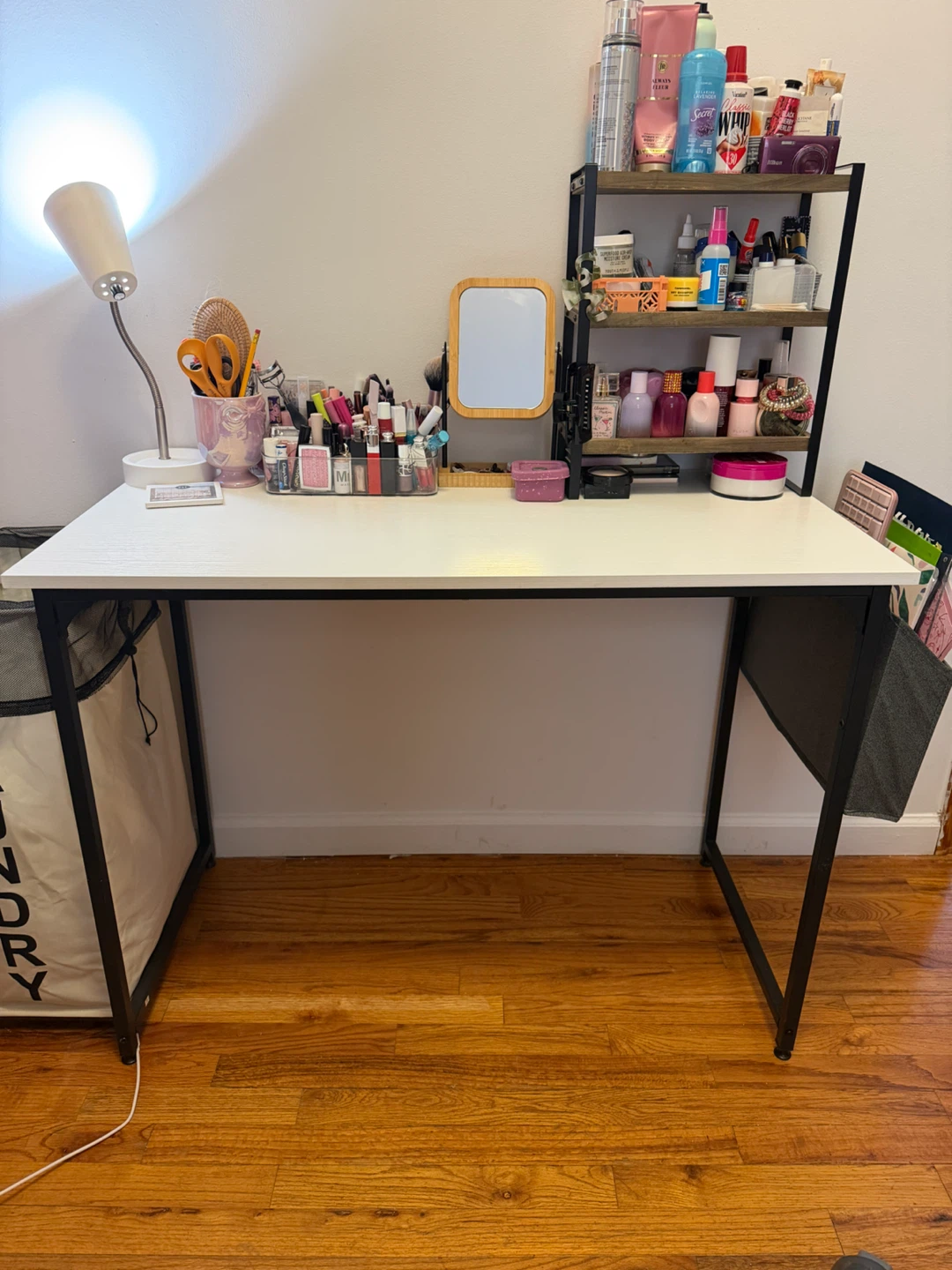 White Desk with Storage Organizer